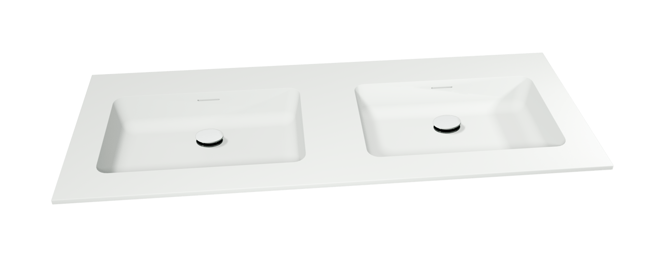 Storke Mata dubbele wastafel matte solid surface 130 x 52 cm, crepine inbegrepen