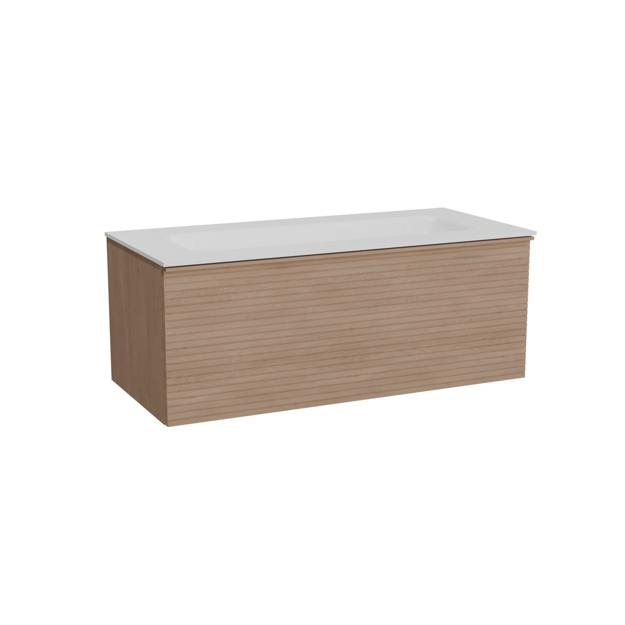 Balmani Forma meuble salle de bains suspendu 120 x 55 cm chêne naturel avec Tablo Arcato lavabo simple pour 2 trous de robinet en solid surface blanc mat, Nervure droite symétrique horizontale