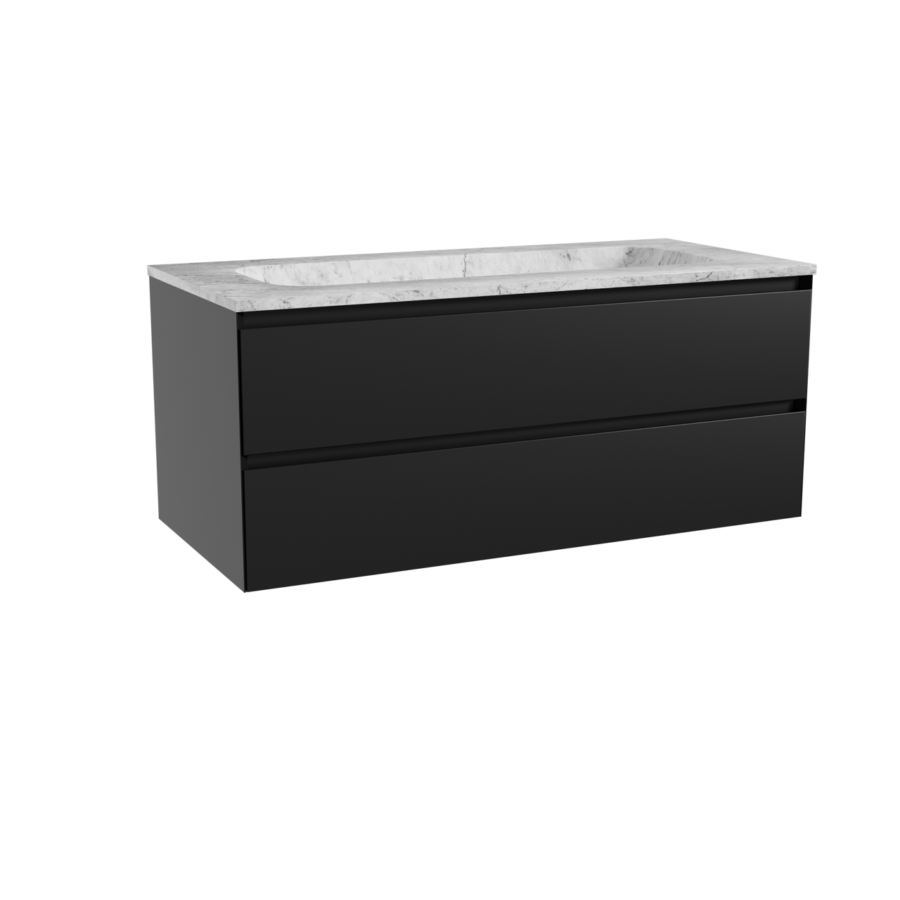 Balmani Mitra hängendes Möbelstück Set: 120 x 55 cm, Schwarz matt, mit Tablo Arcato Einzelwaschtisch, Marmor Carrara