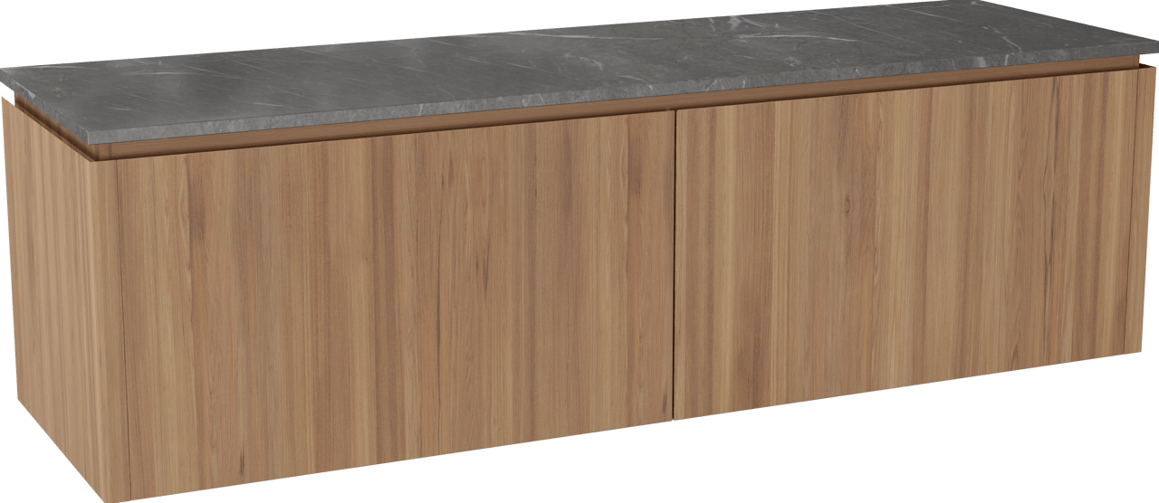 Balmani Eclips zwevend badmeubel 180 x 55 cm Teakhout met Stretto enkel of dubbel wastafelblad in Pietra Grey marmer