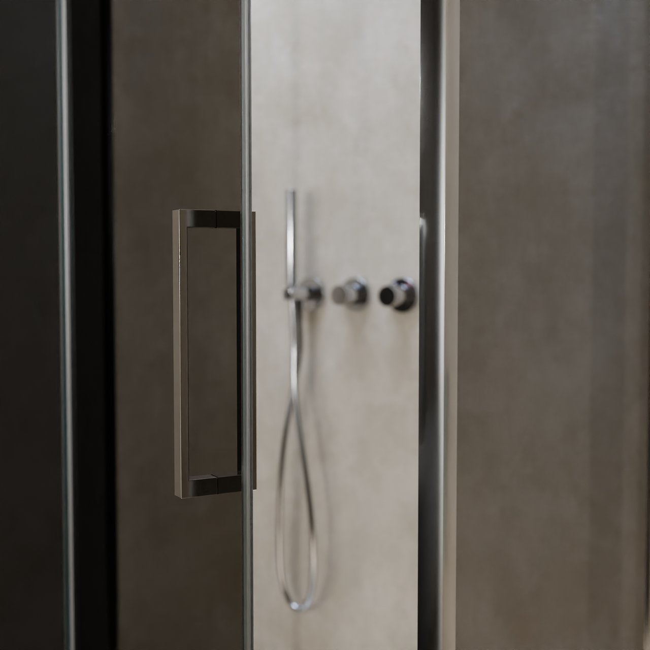 Balmani Senses Design douchehoek met linkse draaideur en vaste zijwand, 100 x 90 cm, Rookglas, Chroom profielen