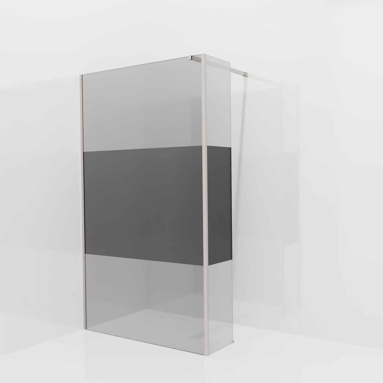 Balmani Modular Walk-In Dusche mit fester Seitenwand: 120 x 200 cm, Rauchglas mit mattiertem Streifen, Profil Brushed CoolMetal