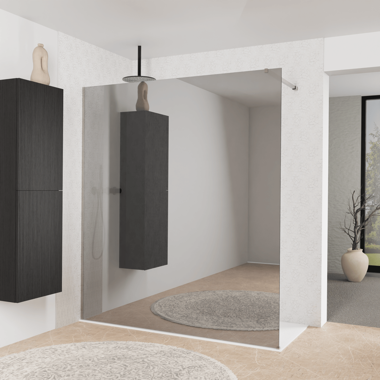 Balmani Modular douche à l'italienne: 180 x 200 cm, Miroir Reflex, avec coating, Profil Brushed Inox