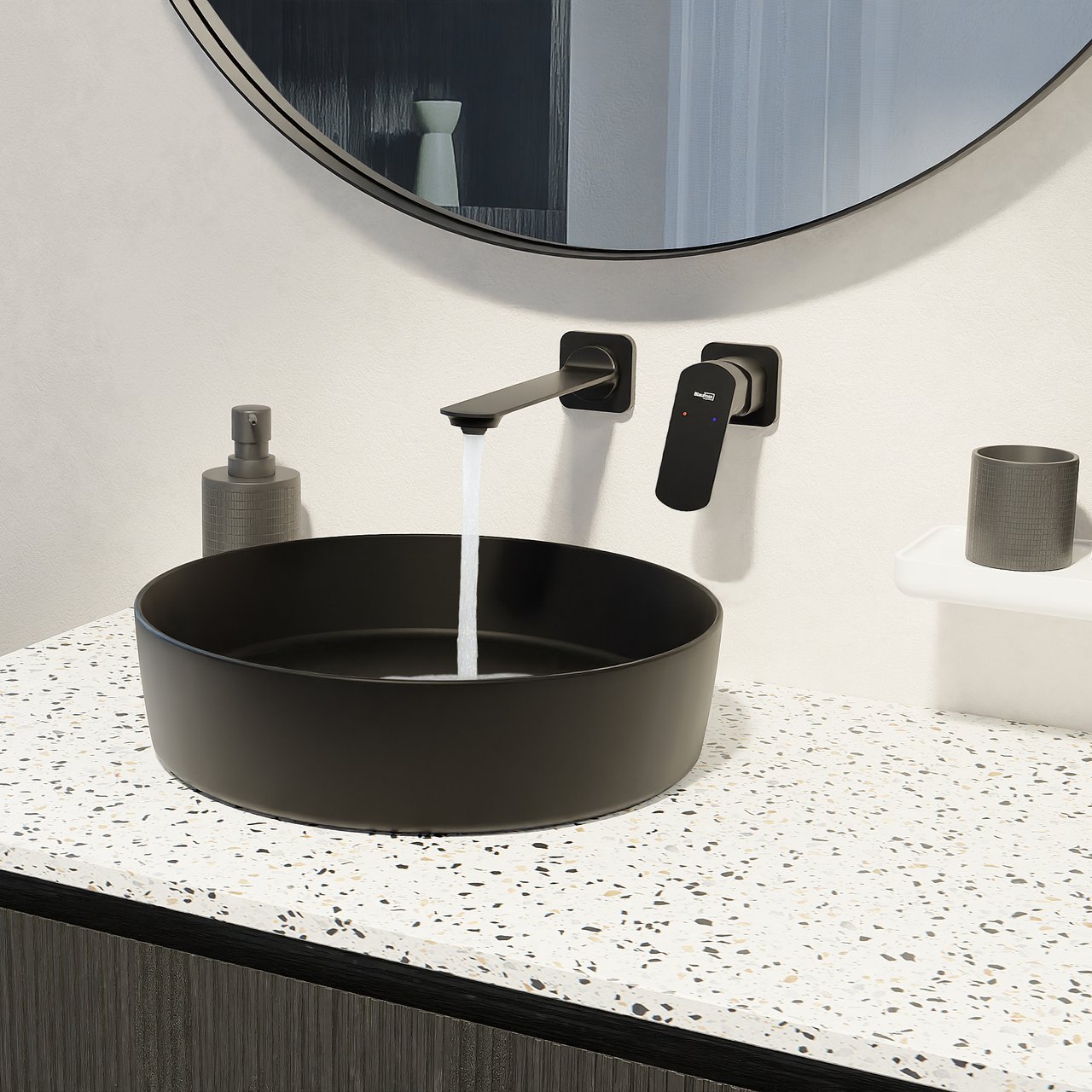 Blaufoss Bodan Unterputz-Waschbecken Armatur: Schwarz matt, Einbauelement inklusive