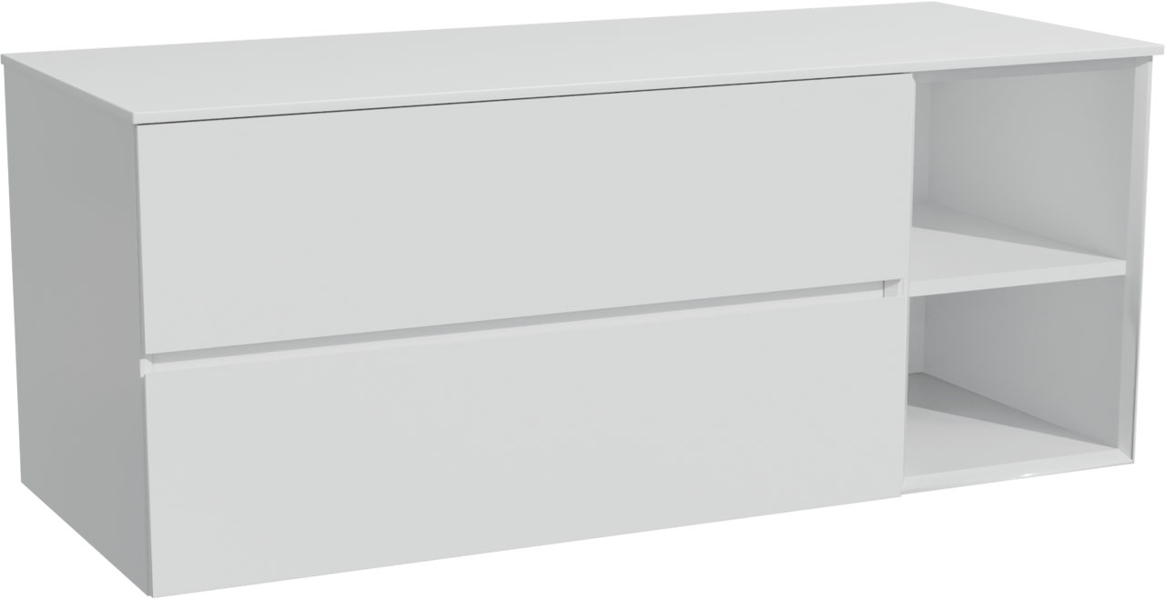 Storke Edge meuble salle de bains suspendu 130 x 52 cm blanc mat avec Tavola tablette simple ou double en solid surface blanc mat