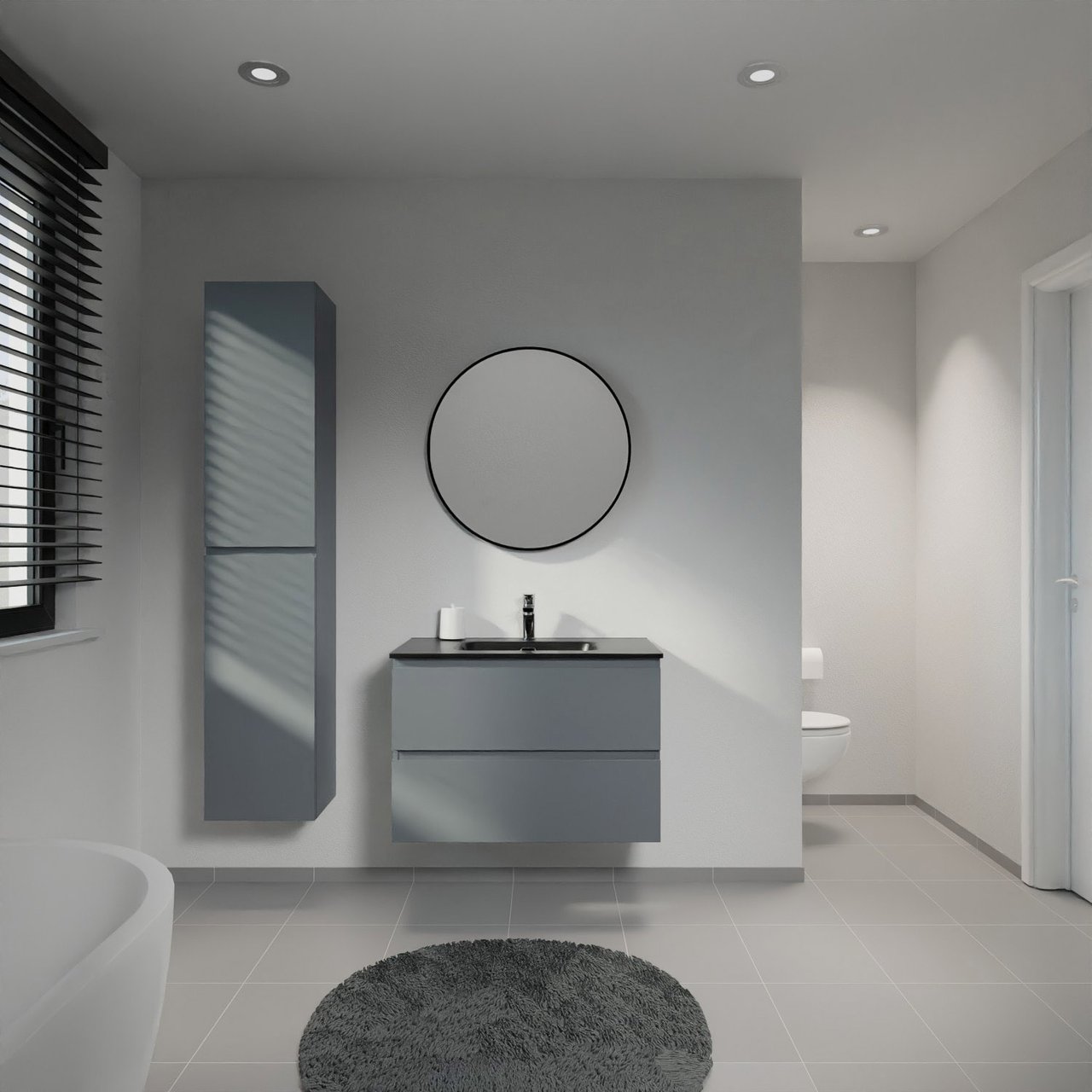 Linie Lado zwevend badmeubel 80 x 46 cm blauw antraciet met Baro enkele wastafel in porselein mat zwart