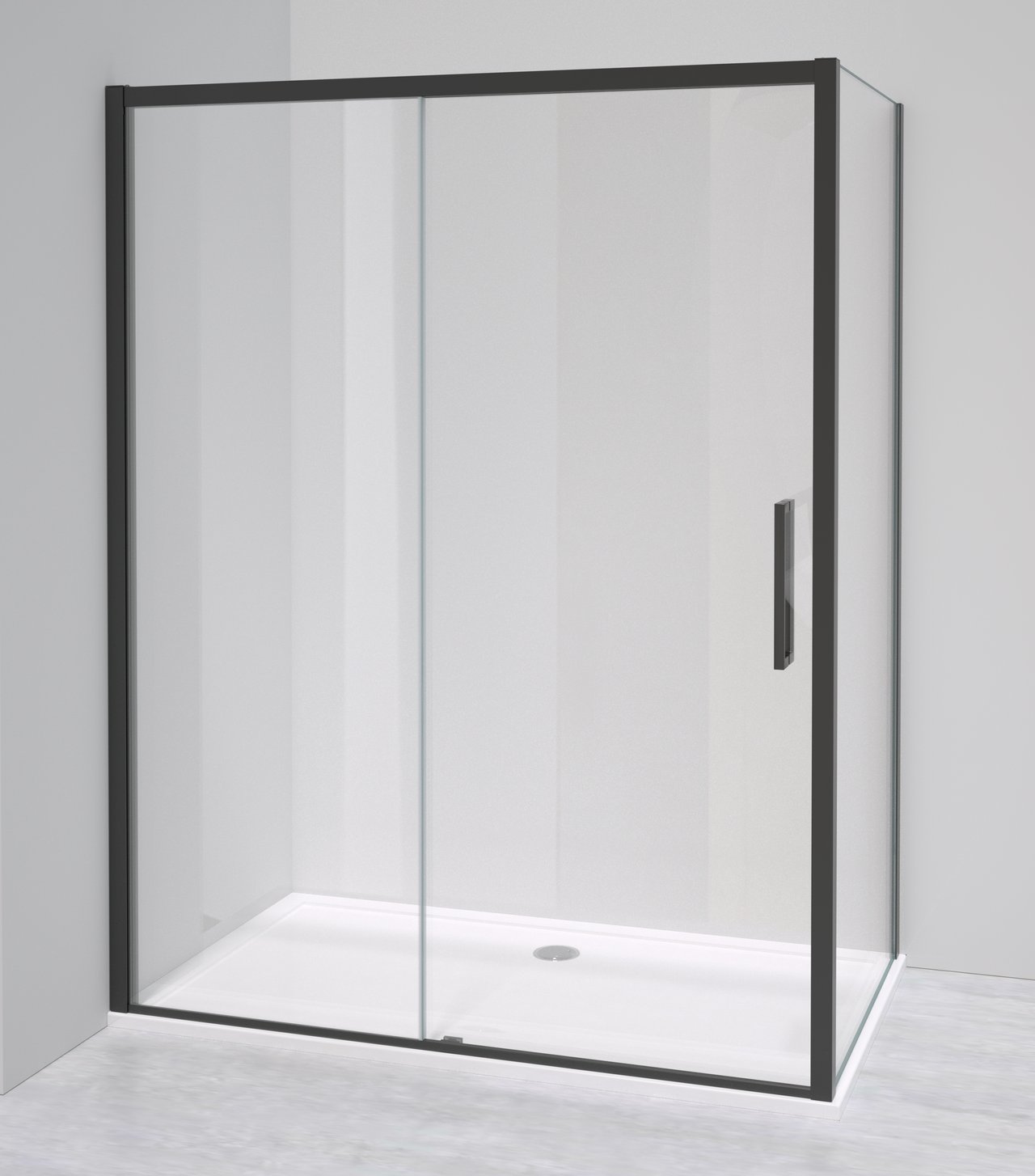 Luca Varess Senses paroi de douche avec porte coulissante et paroi latérale fixe 90 x 160 cm verre transparent profil noir mat