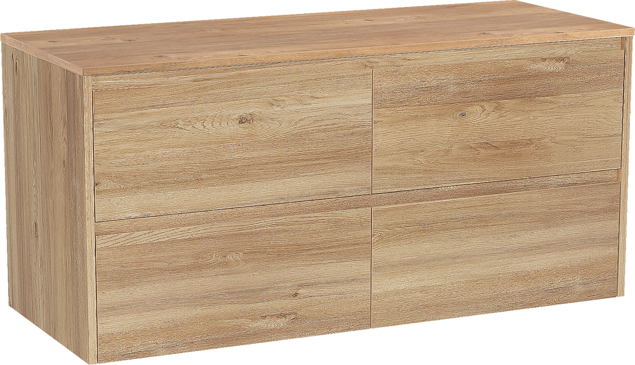 Storke Seda zwevend badmeubel 130 x 52 cm ruw eiken met Panton enkel of dubbel wastafelblad in melamine ruw eiken