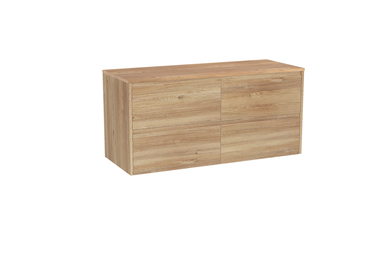 Storke Seda hängendes Möbelstück Set: 130 x 52 cm, Rohe Eiche, mit Panton Einzel- oder Doppel Waschtischplatte, Melamin Rohe Eiche