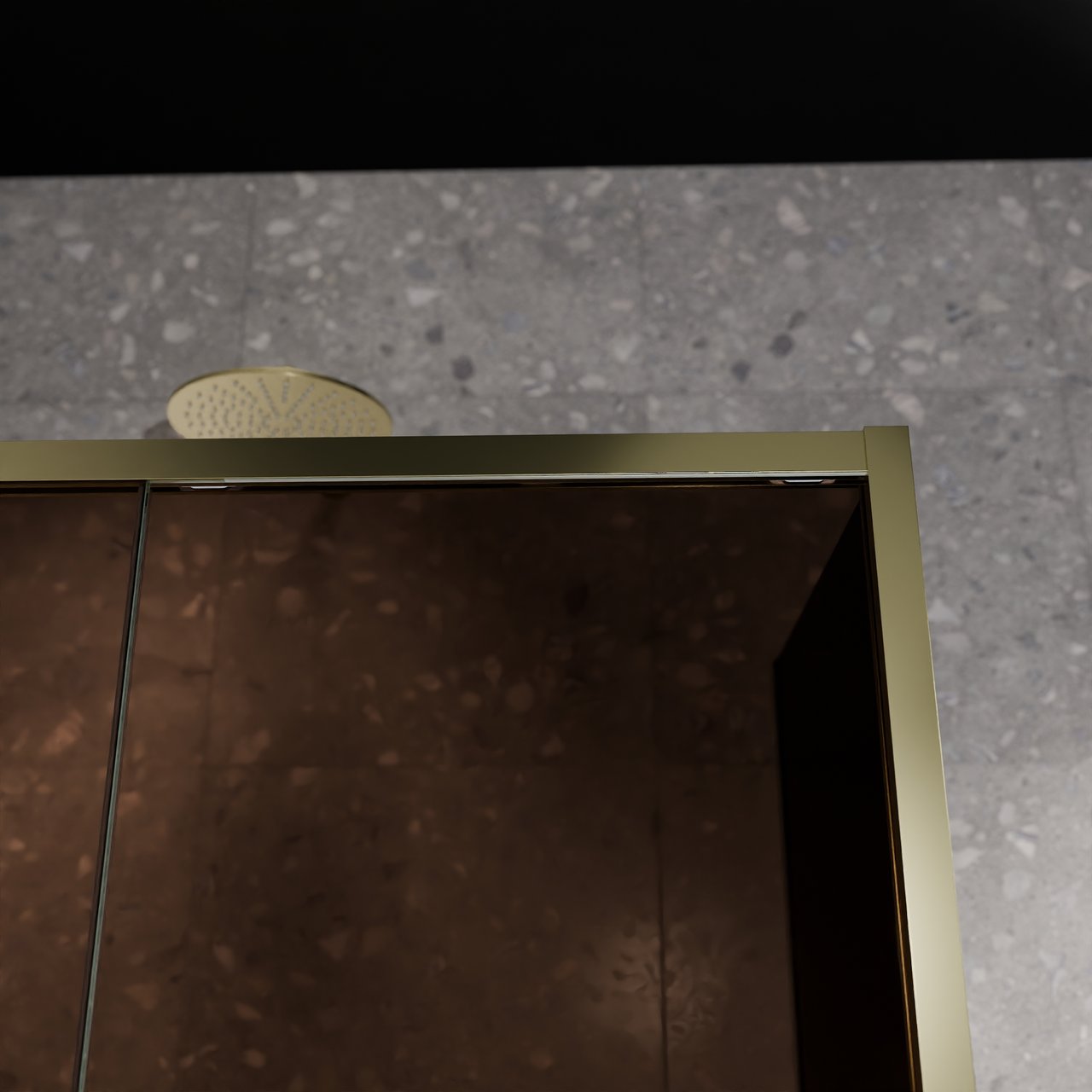 Balmani Senses Design douche d'angle avec porte coulissante à gauche et paroi latérale fixe, 120 x 100 cm, Bronze, Profil Brushed Champagne Gold, coating inclus