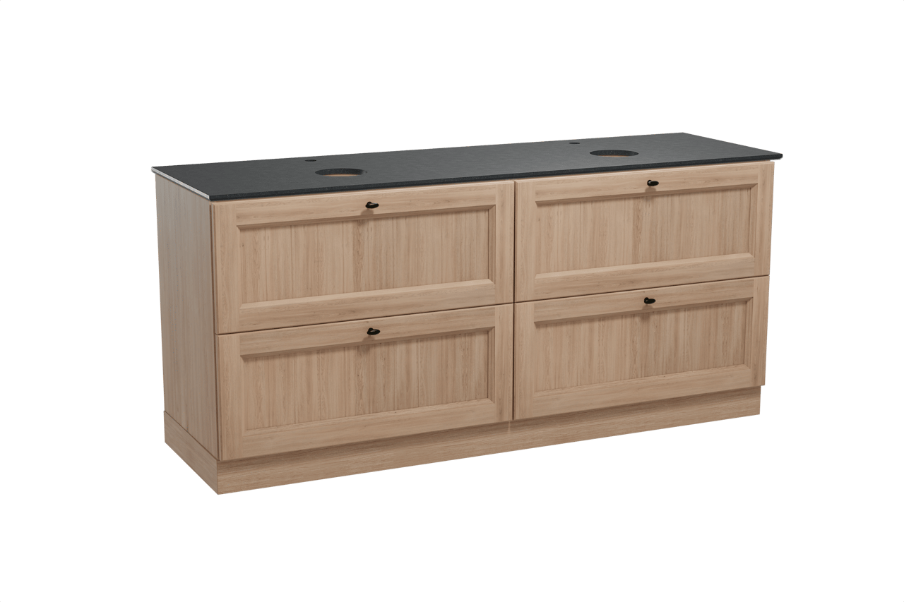 Balmani Lemon meuble salle de bains à poser 180 x 55 cm chêne vieilli avec Facetta tablette double en granit noir