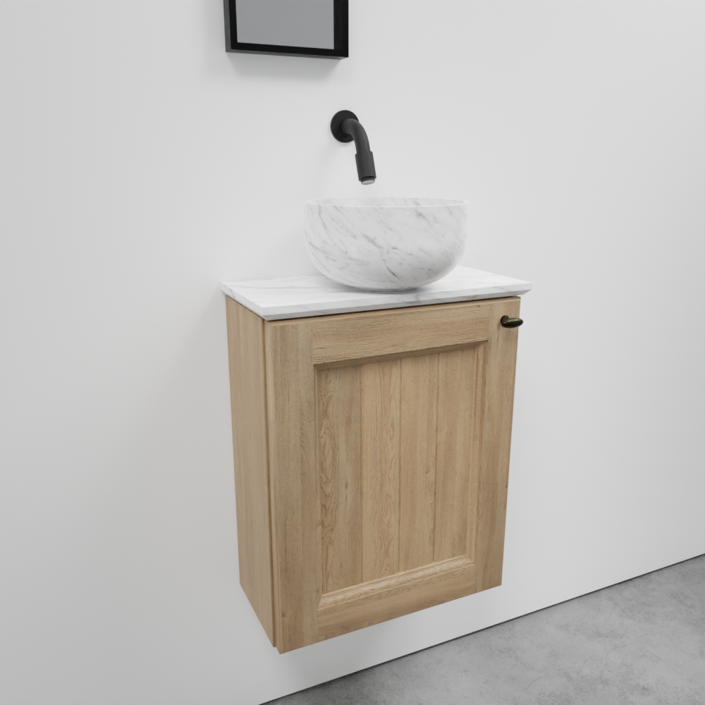 Balmani Lemon zwevend toiletmeubel 42 x 21 cm verweerd eiken met Facetta wastafelblad en Bowl waskom in Carrara marmer