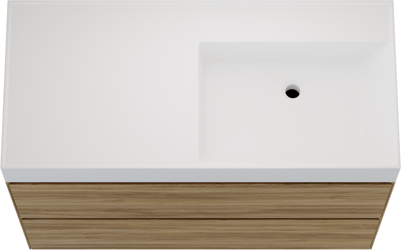 Balmani Mitra Compact meuble salle de bains suspendu 100 x 46 cm chêne sauvage avec Argila vasque asymétrique droite en marbre composite blanc mat