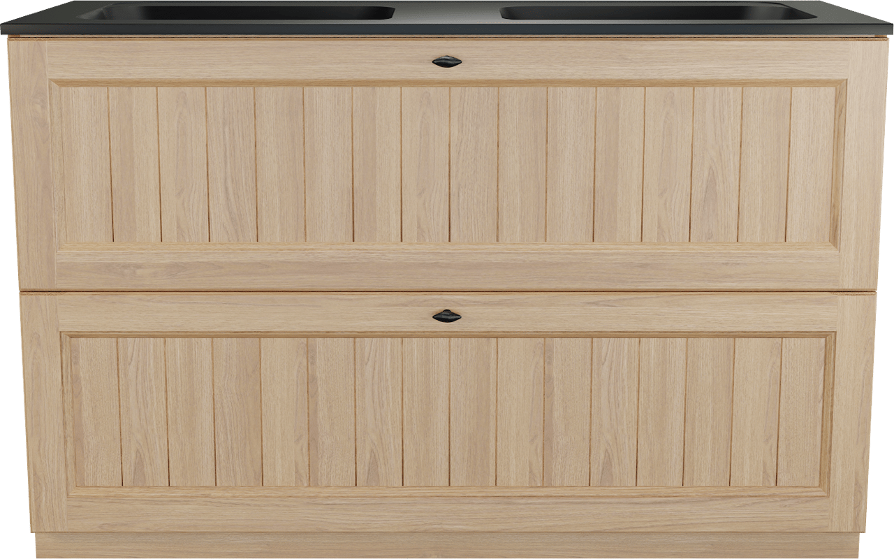 Balmani Lemon meuble salle de bains à poser 135 x 55 cm, placage chêne naturel avec Tablo Strada double vasque en noir mat