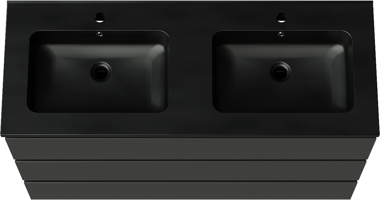 Linie Lado freistehendes Möbelstück Set: 120 x 46 cm, Schwarz matt, mit Vano Doppelwaschtisch, Marmorkomposit Schwarz matt