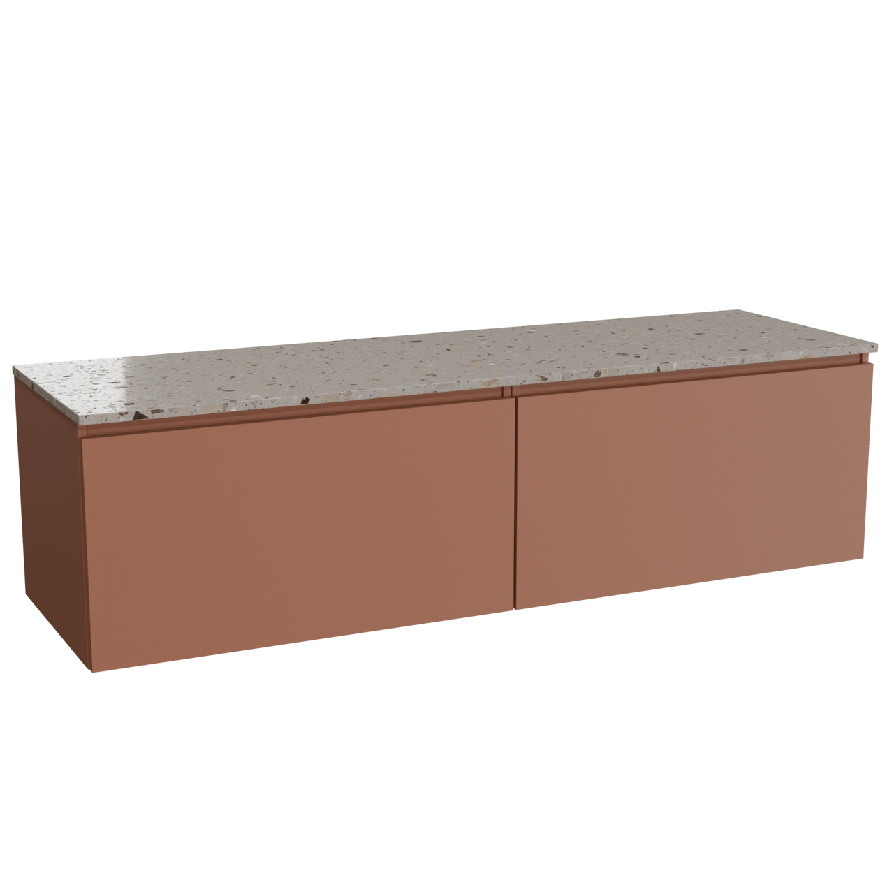 Balmani Sfera hängendes Möbelstück Set: 180 x 55 cm, Cotto, mit Stretto Einzel- oder Doppel Waschtischplatte, Terrazzo in Greige