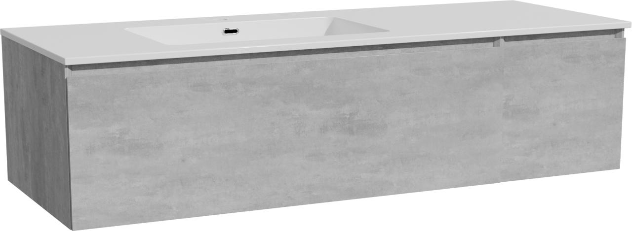 Storke Edge zwevend badmeubel 140 x 52 cm beton donkergrijs met Diva asymmetrisch linkse wastafel in composietmarmer hoogglans wit