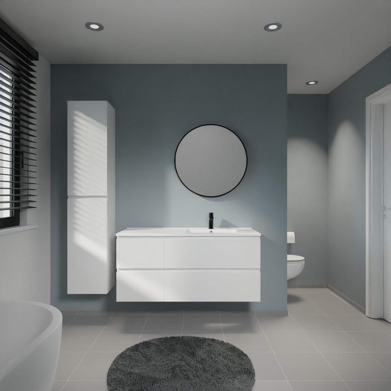 Linie Lado hängendes Möbelstück Set: 120 x 46 cm, Weiß matt, mit Vano Waschtisch rechts, Marmorkomposit Weiß matt