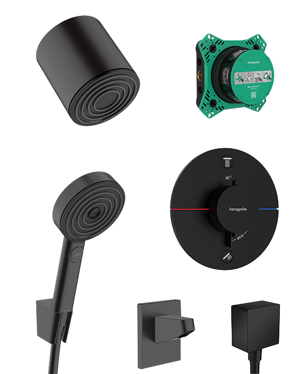 Hansgrohe Showerselect Comfort S thermostatische kraan Inbouw regendoucheset met regendouchekop 10.5cm Mat Zwart