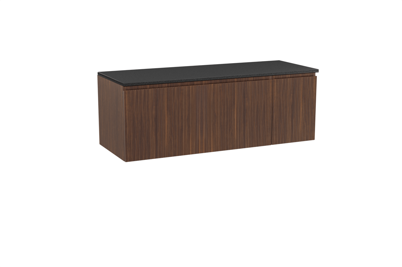 Storke Ribs hängendes Möbelstück Set: 140 x 52 cm, Nussbaum, mit Panton Einzel- oder Doppel Waschtischplatte, Pulverbeschichtetes MDF, Schwarz matt, Vertikale symmetrische gerade Rippe