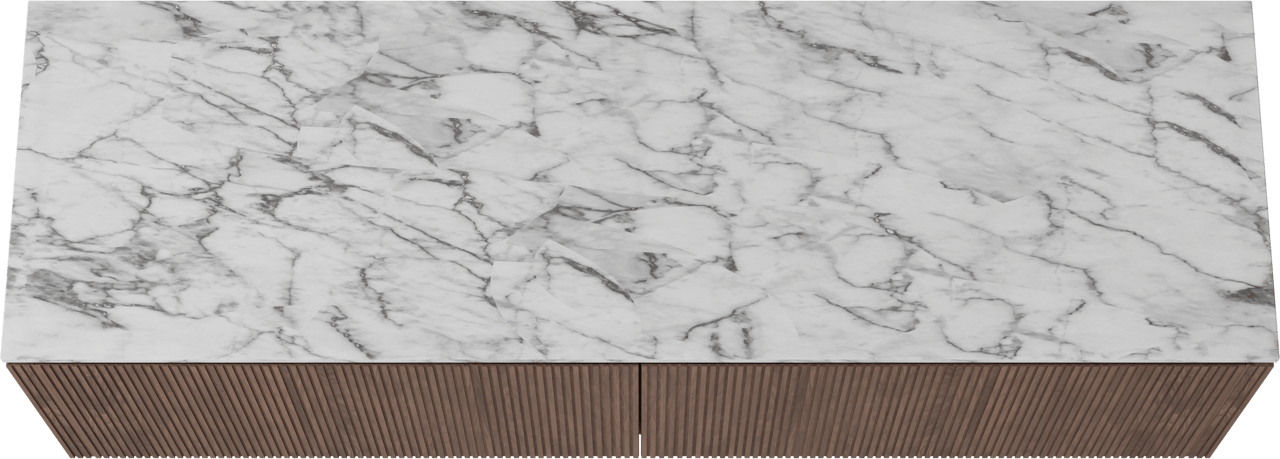 Balmani Eclips hängendes Möbelstück Set: 180 x 55 cm, Amerikanischer Nussbaum, mit Stretto Einzel- oder Doppel Waschtischplatte Carrara-Marmor, Vertikale symmetrische gerade Rippe