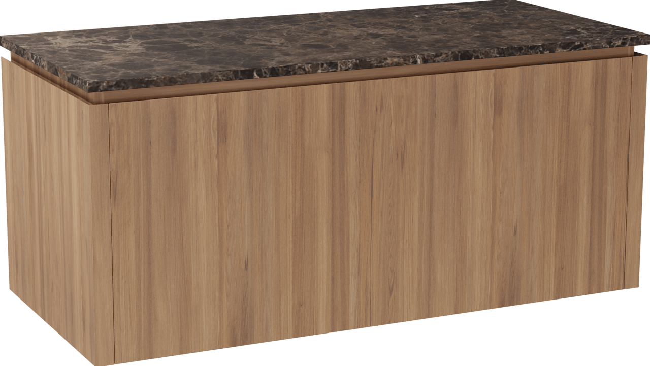 Balmani Eclips hängendes Möbelstück Set: 120 x 55 cm, Teak, mit Stretto Einzel- oder Doppel Waschtischplatte Marmor Dark Emperador