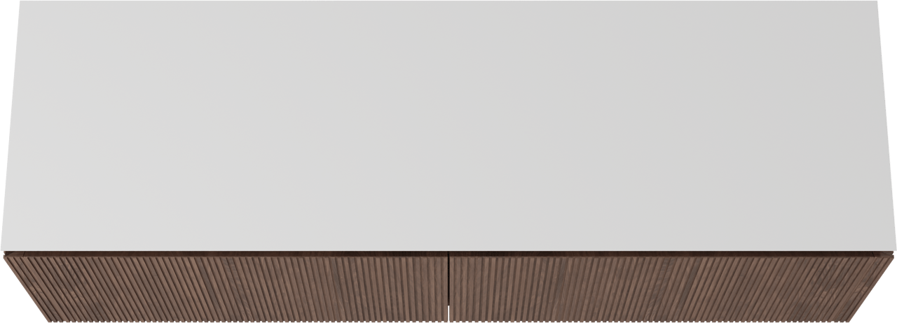 Balmani Eclips hängendes Möbelstück Set: 180 x 55 cm, Amerikanischer Nussbaum, mit Eclips Einzel- oder Doppel Waschtischplatte Solid Surface Weiβ matt, Vertikale symmetrische gerade Rippe