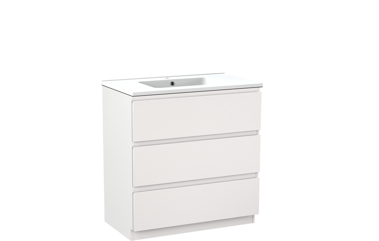 Linie Lado staand badkamermeubel 80 x 46 cm mat wit met Vano enkele wastafel in composietmarmer mat wit