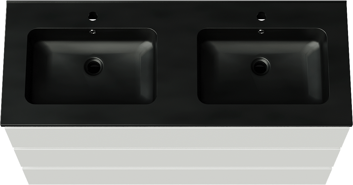 Linie Lado meuble salle de bains à poser 120 x 46 cm blanc mat avec Vano double vasque en marbre composite noir mat