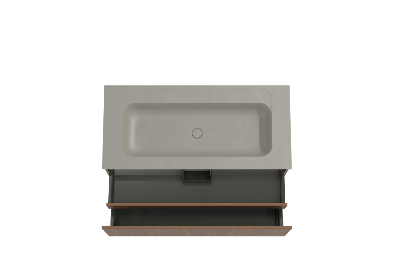 Balmani Sfera zwevend badkamermeubel 120 x 55 cm amerikaanse notelaar met Tablo Strada enkele wastafel voor 2 kraangaten in composietmarmer zijdegrijs