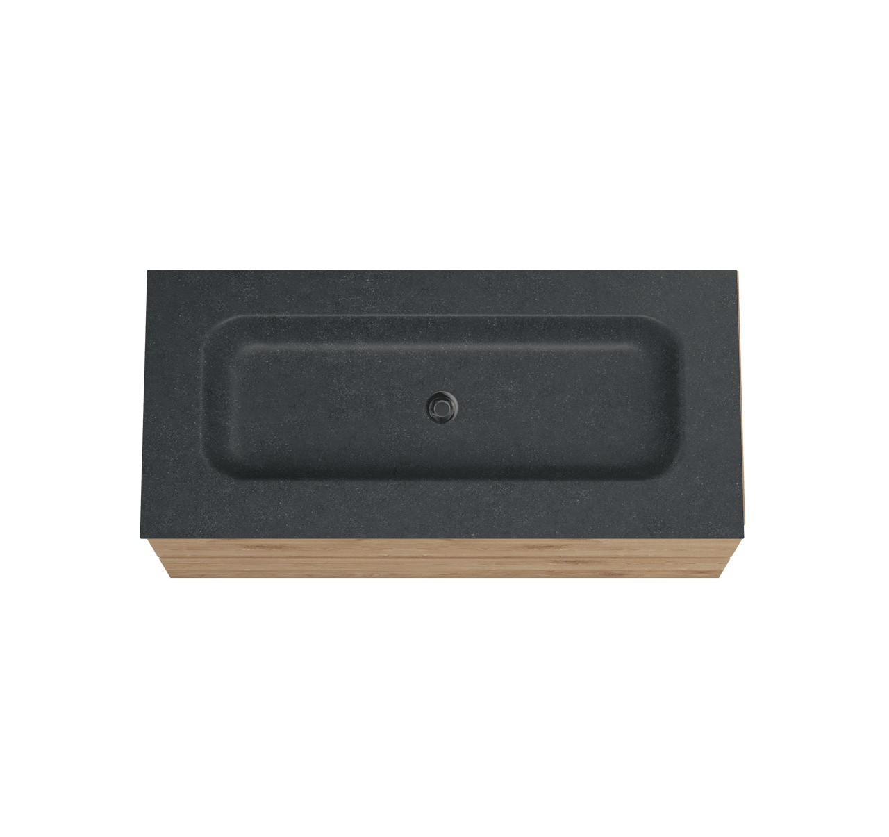 Balmani Lucida zwevend badkamermeubel 120 x 55 cm ruwe eik met Tablo Arcato enkele wastafel voor 2 kraangaten in graniet zwart