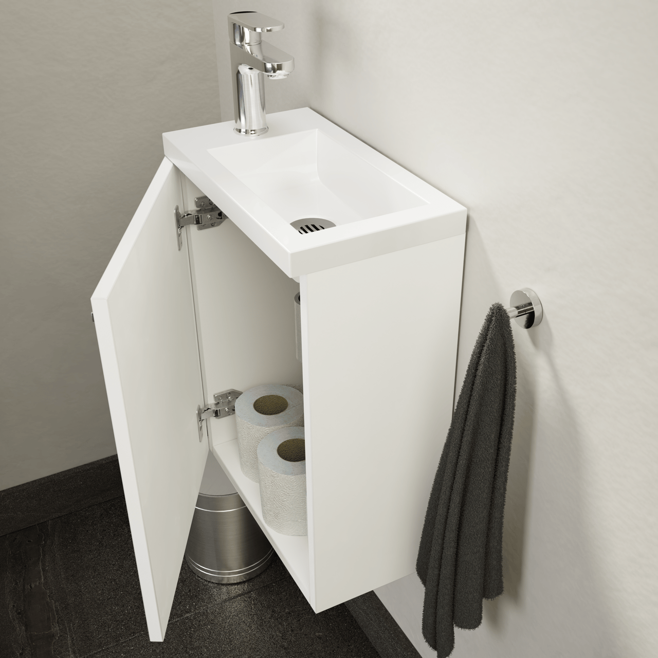 SanyOne Roxy zwevend toiletmeubel 40 x 22 cm wit met Roxy wastafel in glanzend composiet marmer