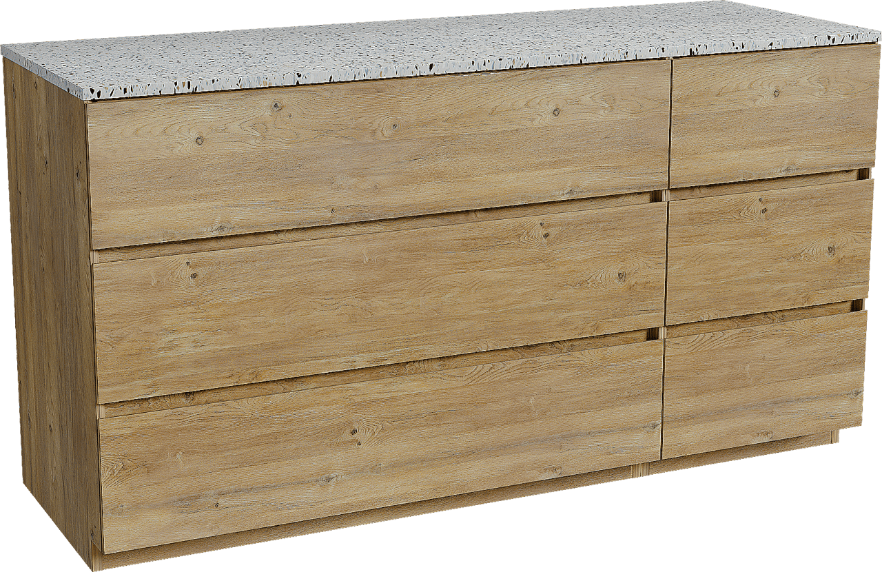 Storke Edge meuble salle de bains à poser 150 x 52 cm chêne brut avec Tavola tablette simple ou double en blanc/noir mat terrazzo