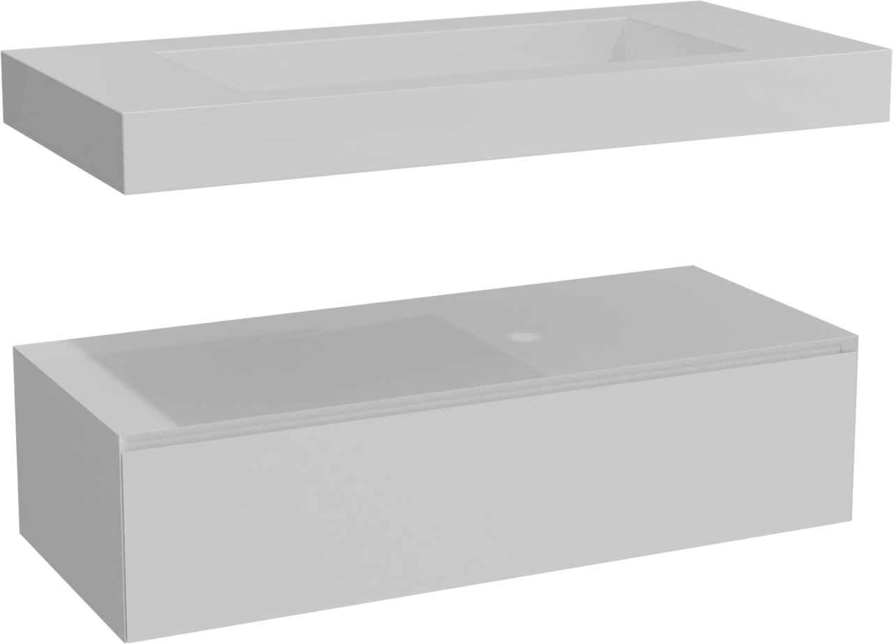 Balmani Mitra Elements hängendes Möbelstück Set: 120 x 55 cm, Weiß matt mit Modus Einzelwaschtisch für 2 Armaturenlöcher, Solid Surface Weiß matt