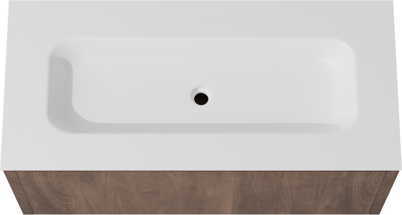 Balmani Eclips meuble salle de bains suspendu 120 x 55 cm Noyer américain avec Tablo Arcato plan simple pour 2 trous de robinet en Solid Surface blanc mat