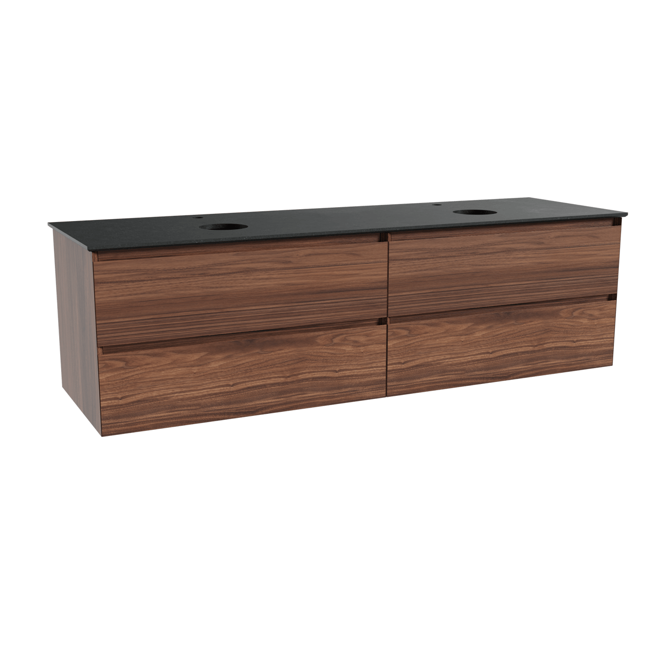 Balmani Mitra meuble salle de bains suspendu 180 x 55 cm noyer avec Facetta tablette double en granit noir