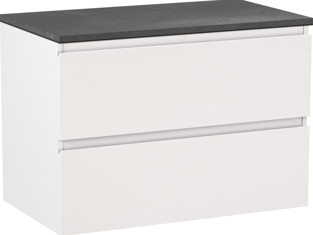 Linie Lado zwevend badkamermeubel 80 x 46 cm mat wit met Lado enkel tablet in melamine leisteen grijs