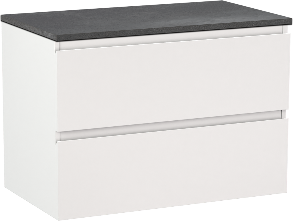 Linie Lado hängendes Möbelstück Set: 80 x 46 cm, Weiß matt, mit Lado Einzel Waschtischplatte, Melamin Schiefergrau