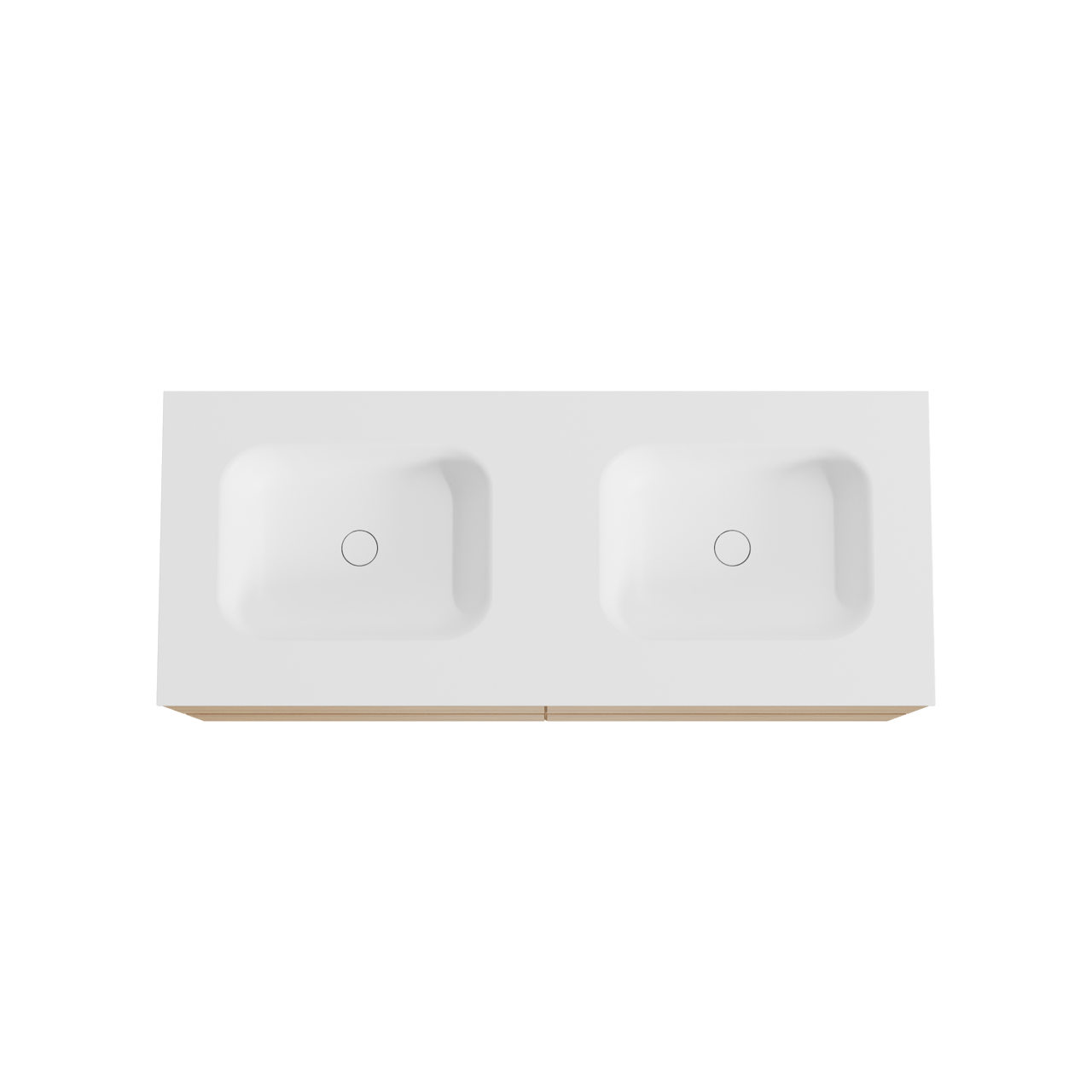 Balmani Mitra zwevend badkamermeubel 135 x 55 cm natuur eik met Tablo Arcato dubbele wastafel in solid surface mat wit