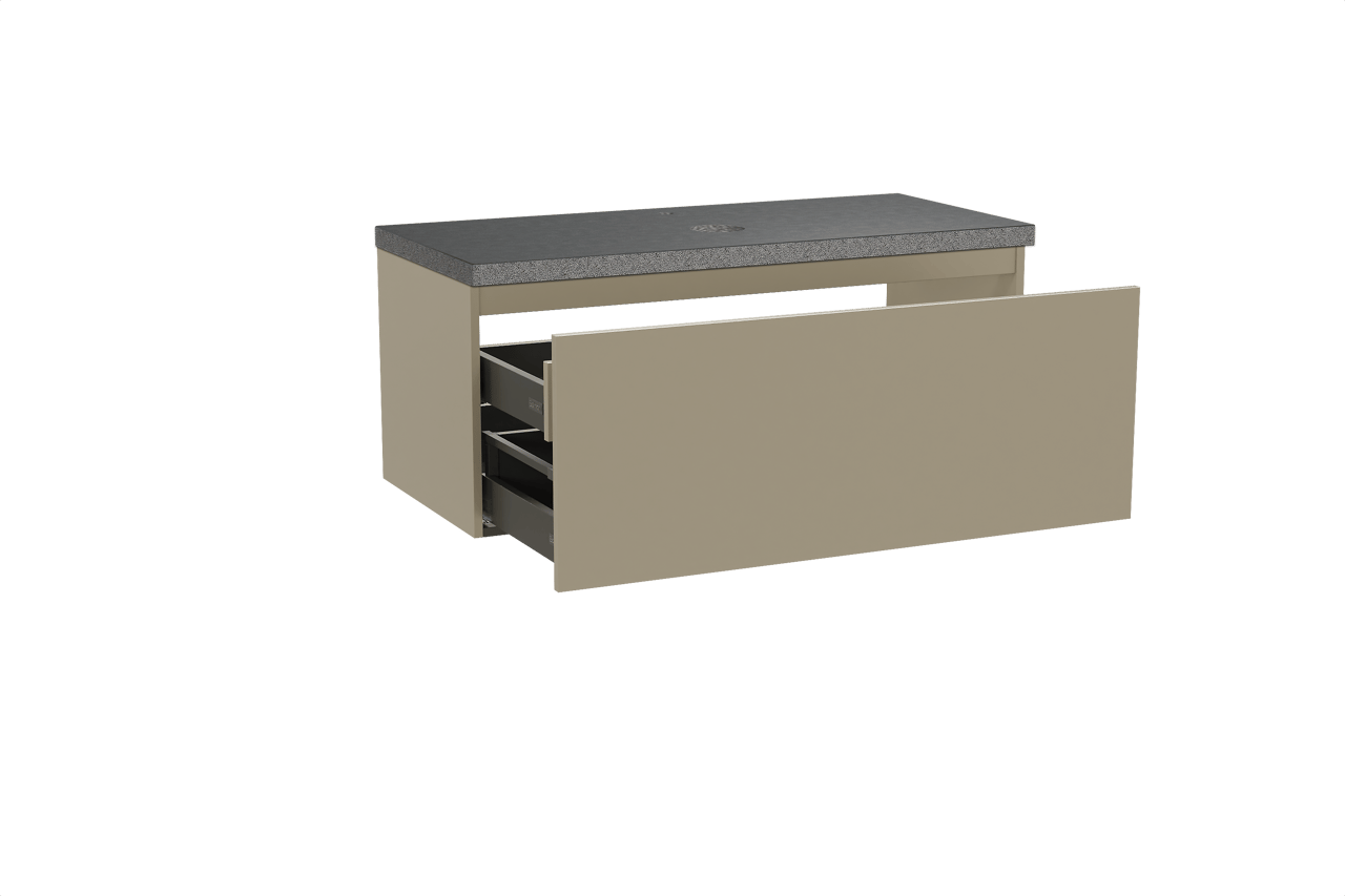 Balmani Sfera hängendes Möbelstück Set: 120 x 55 cm, Dune, mit Rock Einzel Waschtischplatte, Schwarzes Granit