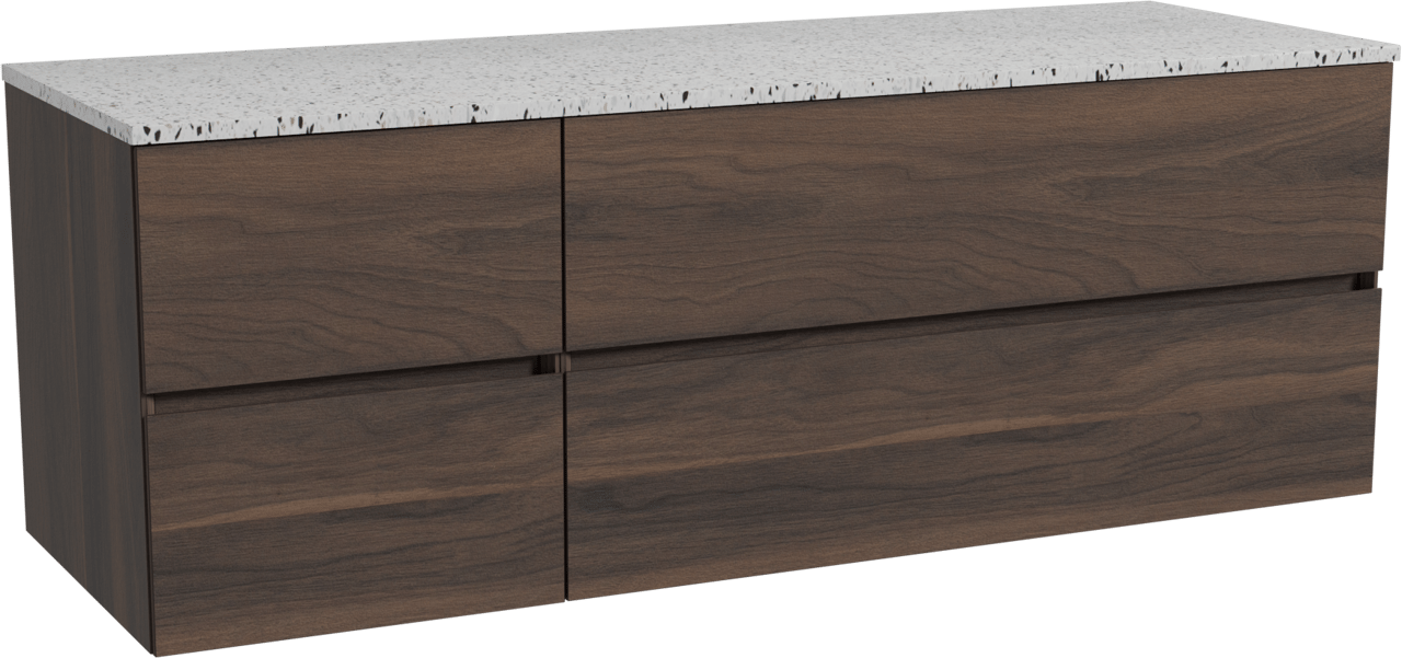 Storke Edge meuble salle de bains suspendu 150 x 52 cm noyer avec Tavola tablette simple ou double en blanc/noir mat terrazzo