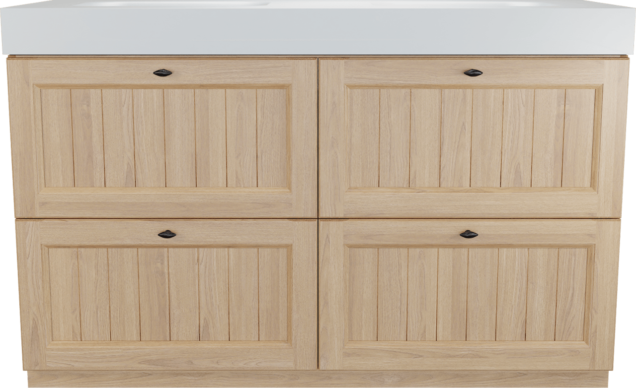 Balmani Lemon staand badkamermeubel 150 x 55 cm, fineer natuur eik met Arcato dubbele wastafel in mat wit