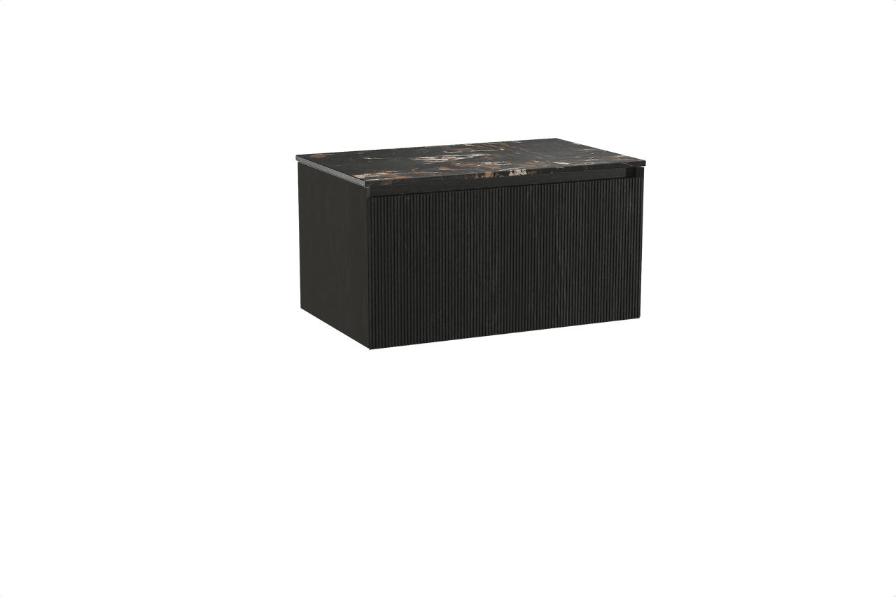 Balmani Fila meuble salle de bains suspendu 90 x 55 cm chêne noir avec Stretto tablette simple en marbre portoro gold, Nervure droite symétrique verticale