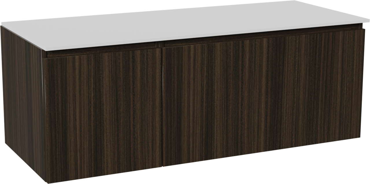 Balmani Sfera zwevend badmeubel 135 x 55 cm eucalyptus met Stretto enkel of dubbel wastafelblad in solid surface mat wit