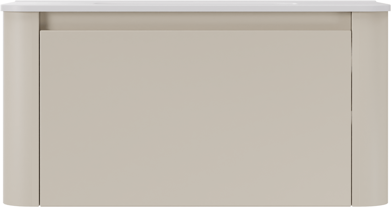 Storke Soft hängendes Möbelstück Set: 100 x 46 cm, Sand Matt, mit Kera Soft Einzelwaschtisch Keramik Weiβ matt