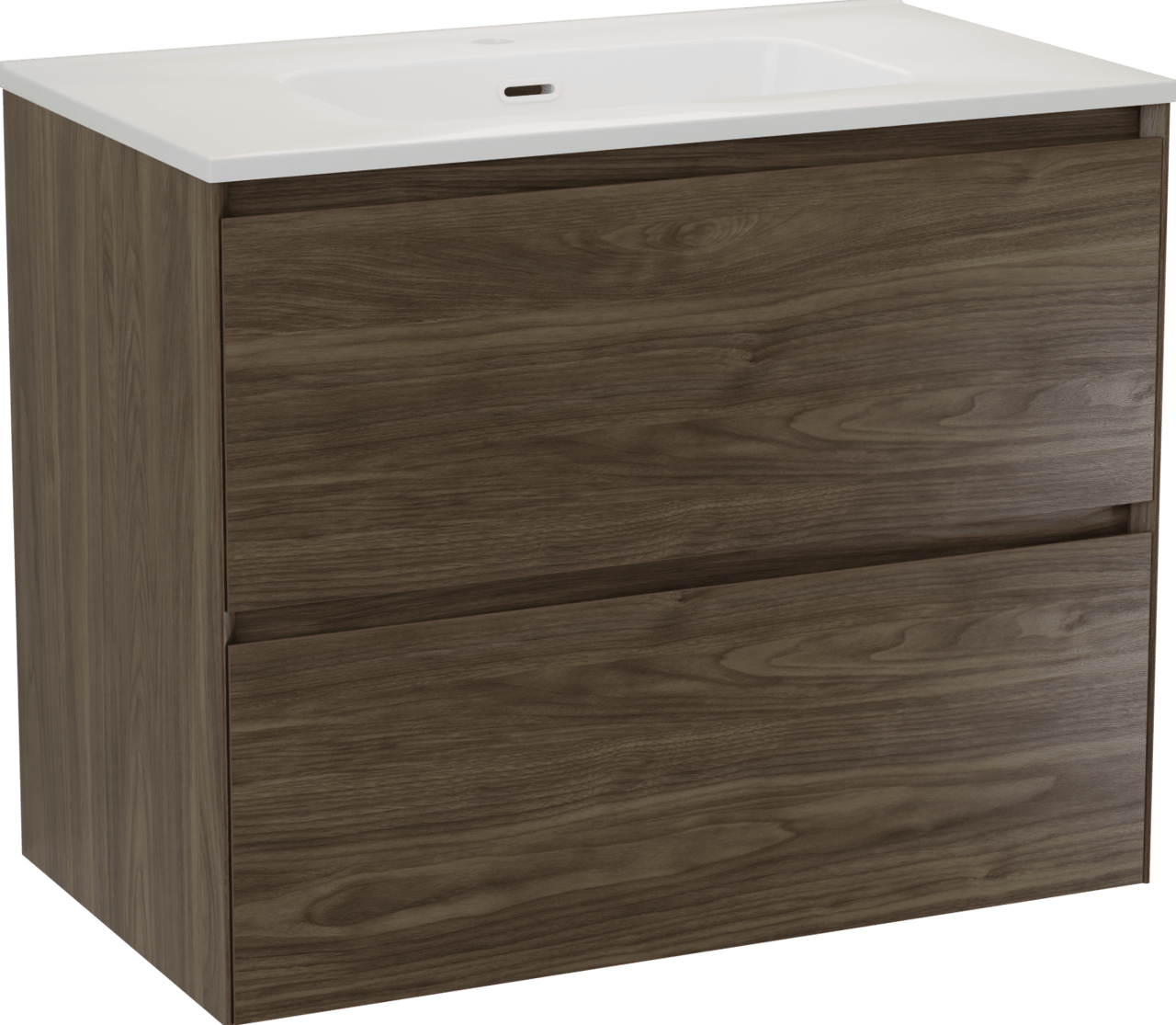 Balmani Mitra Compact hängendes Möbelstück Set: 80 x 46 cm, Amerikanischer Nussbaum, mit Nostra Einzelwaschtisch Keramik Weiβ glänzend