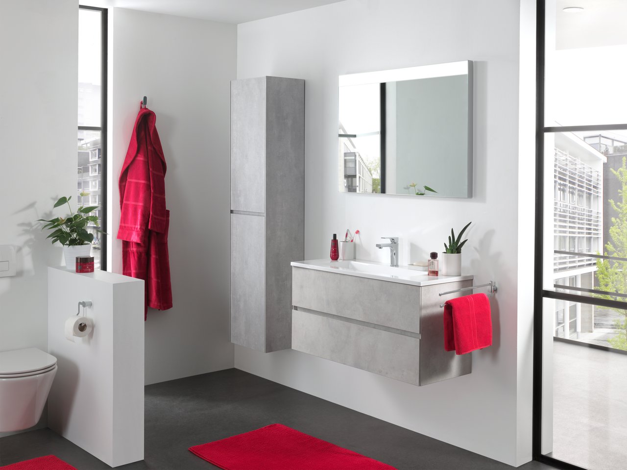 Storke Edge zwevende wastafelonderkast 100 x 40 cm beton zilvergrijs 2 lades