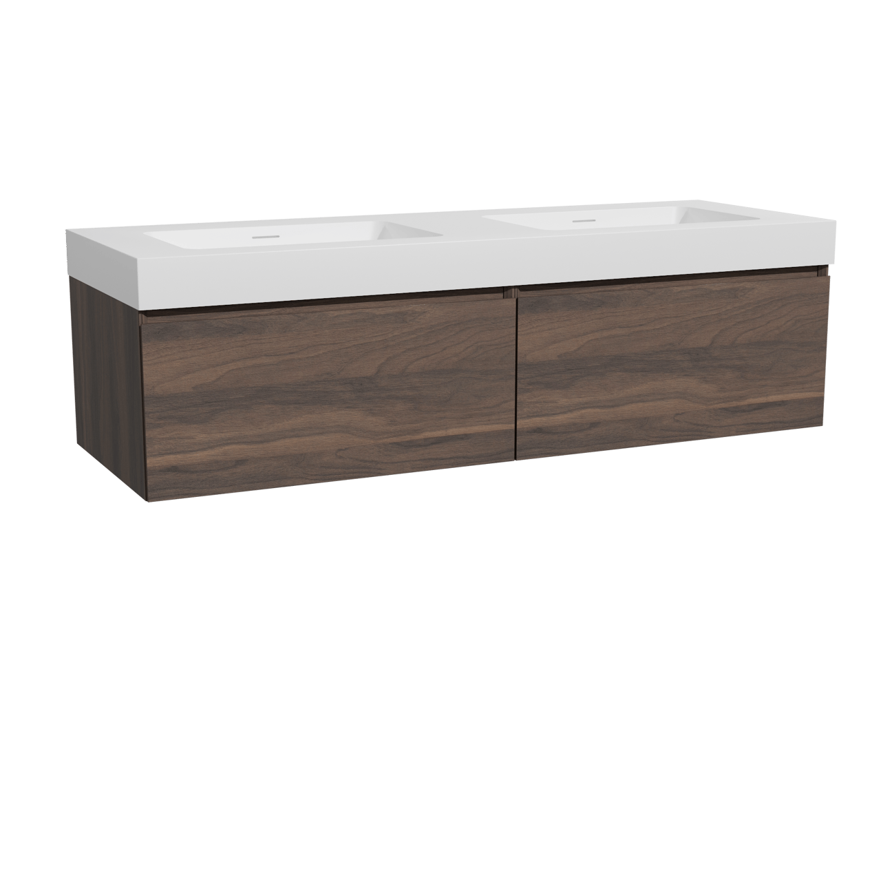 Storke Edge hängendes Möbelstück Set: 150 x 52 cm, Nussbaum, mit Mata High Doppelwaschtisch, Solid Surface Weiß matt