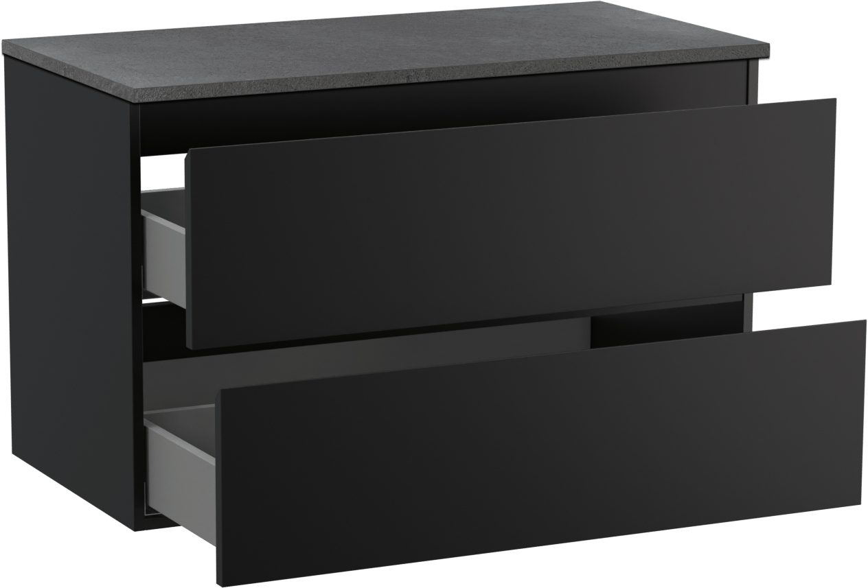 Linie Lado zwevend badkamermeubel 90 x 46 cm mat zwart met Lado enkel tablet in melamine leisteen grijs