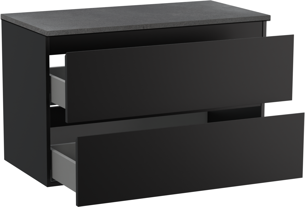 Linie Lado meuble salle de bains suspendu 90 x 46 cm noir mat avec Lado tablette simple en mélaminé ardoise gris